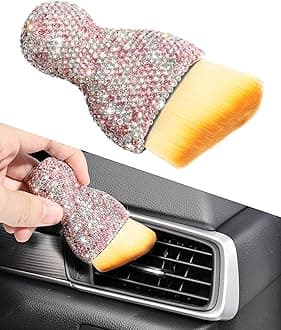 Car Detailing Brush,Car Interior Dust Sweeping Soft Brush,Bling Car Accessories for Women,Car Interior Cleaning Tool with Diamond,Auto Interior Dust Brush for Dashboard(Pink)