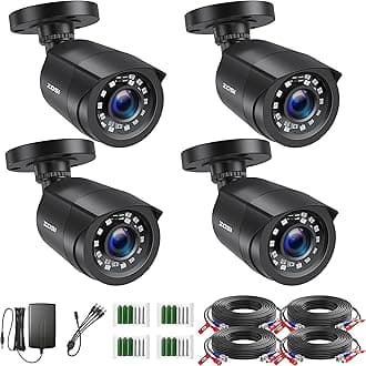 1080P 4 Pack HD TVI Security Bullet Cameras Outdoor Indoor Weatherproof with 24pcs IR Leds 80ft Night Vision for 720P/1080N/1080P/5MP/4K HD TVI AHD CVI Analog Surveillance CCTV DVR Systems