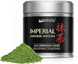 Heapwell Matcha Imperial Grade Ceremonial, Kyoto Uji - 30g Tin | Finest AAA Japanese Green Tea Powder | First Spring Shade-Grown Leaves | Perfect for Tea, Lattes, Smoothies | L-Theanine & Antioxidants