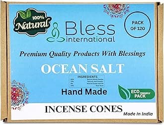Ocean-Salt 100%-Natural-Incense-Cones Handmade-Hand-Dipped Organic-Chemicals-Free for-Purification-Relaxation-Positivity-Yoga-Meditation The-Best-scents (120 Count)