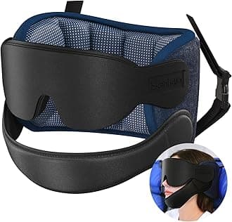 Travel Pillows for Airplanes with Sleep Eye Mask, Chin Strap, Airplane Pillow for Long Flights, Car Road Trip, 360° Support Headrest, Stop Bobblehead, Mottled Blue