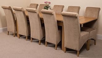 Richmond 200cm - 280cm Oak Extendable Dining Table with Chairs - Large Oak Dining Set with 10 Montana Beige Fabric Chairs