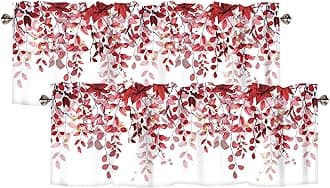AYTTBIS Red Eucalyptus Leaves Curtain Valance for Windows Watercolor Window Treatments 2 Panels Short Curtains for Kitchen Windows Bathroom Bedroom,54 x 18 Inch