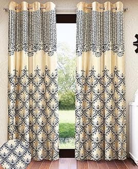 Home Sizzler 2 Pieces Regal Damask Grommet Polyester Window Curtain - 5 Feet, Black