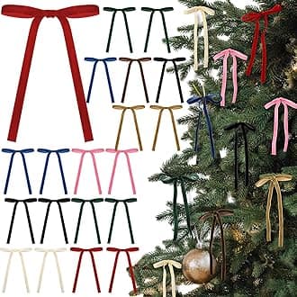 24 Pcs Velvet Bows for Christmas Tree Vintage Ribbon Bows for Crafts Garland Home Coquette Wedding Birthday Decor(5 x 7 Inch, Width of 3/8",Colorful)