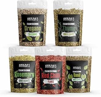HARIBAS Seasonings Herbs & Spices Thyme, Basil, Chilli Flakes, Oregano & Rosemary 20gm Each | Mixed Herbs Seasonings
