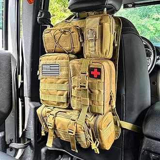 Universal Tactical Seat ​Back Organizer Vehicle Molle Panel Organizer Storage Bag with 5 Detachable Molle Pouch, Khaki