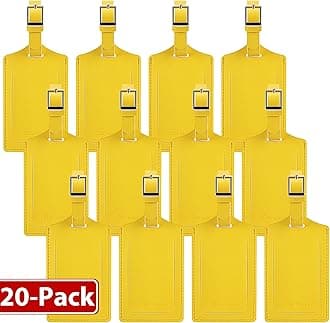 Travelambo 20 Pack Luggage Tags for Suitcases Privacy Protection Bag Tags Faux Leather Travel Accessories Essential, Energetic Yellow