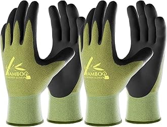 COOLJOB Bamboo Working Gloves for Men, Nitrile Coated Gardening Gloves, Green/Black, 2 Pairs Pack