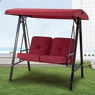 U-MAX 2 Seat Outdoor Patio Swing Chair for Adults, Porch Swings with Adjustable Canopy, Outside Swing Bench with Removable Cushion, Suitable for Backyard, Garden, Yard, Poolside, Balcony (Red)