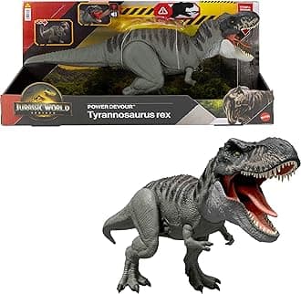 Mattel Jurassic World Rebirth Power Devour Tyrannosaurus Rex Dinosaur Figure with Tongue Activated Constant Chomp, Lights & Sounds, Digital Play