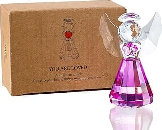 HDCRYSTALGIFTS 3'' Purple Crystal Guardian Angel Figurine Gifts for Women,Art...