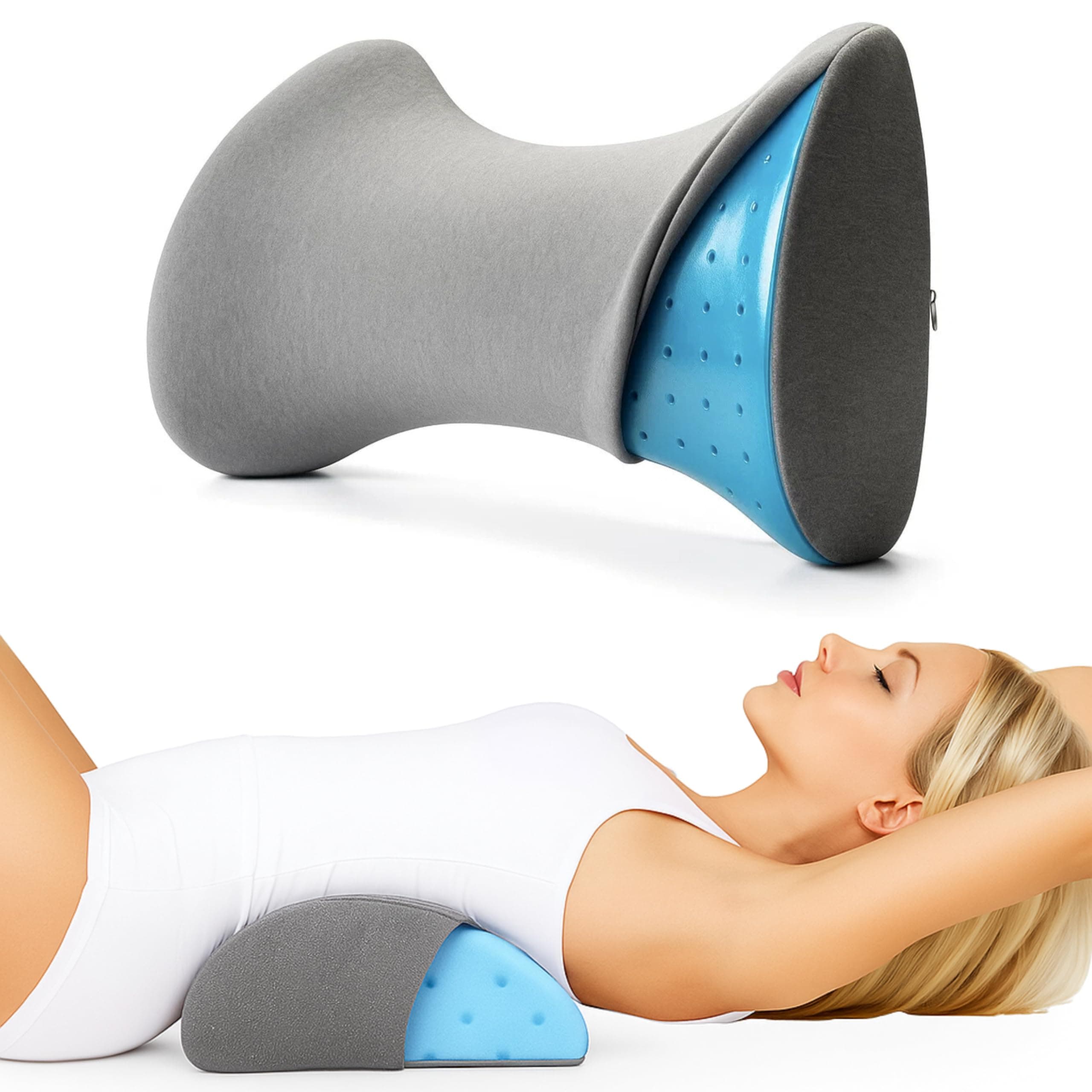 Cooling Gel Memory Foam Back Support Pillow for Bed - Lumbar Support Cushion for Pain Relief - Ergonomic Pillow for Pregnancy, Spine Support, Bed Back Support and Post-Surgery Recovery