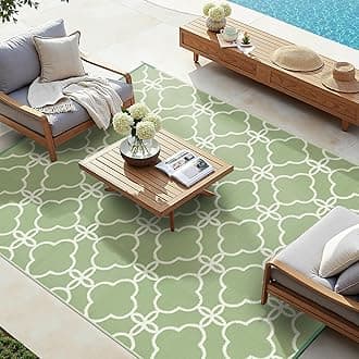 Ashler Outdoor Rug, Outdoor Plastic Straw Rug, 5x8 Reversible Sage Green Patio Mat, Flower Modern Design for RV, Backyard, Deck, Camping, Picnic, Spring, Summer, Durable & Weather-Resistant Area Rug