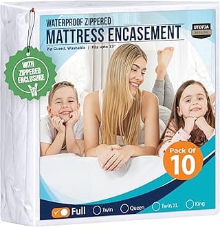 Utopia Bedding Waterproof Mattress Protector Full Size (Pack of 10), Zippered Mattress Encasement Bed Bug and Dust Mite Proof, Absorbent Six-Sided Mattress Cover