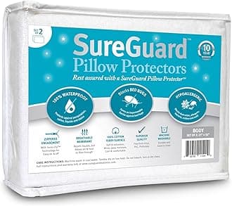 Set of 2 Body Size SureGuard Pillow Protectors - 100% Waterproof, Bed Bug Proof, Hypoallergenic - Premium Zippered Cotton Terry Covers