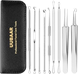 9PCS Professional Blackhead Remover Pimple Popper Tool Kit，Stainless Steel Comedone Extractor Blackhead Tweezer，Acne Needle Tools，for Whiteheads，Zit Removing，Facial and Nose