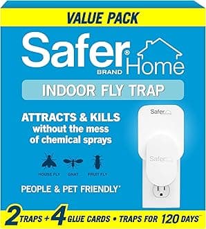 Safer Brand Home SH502-2R4SR Indoor Fly Traps Pluggable for Flies, Fruit Flies, Moths, Gnats and Other Flying Insects, 2 Traps + 4 Glue Cards