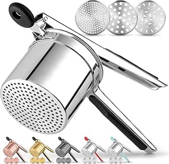 Zulay Kitchen Large 15oz Potato Ricer with 3 Interchangeable Discs - Heavy Duty Stainless Steel Potato Masher - Ricer Tool with Non-Slip Handle - Spaetzle Maker Press (Black/Silver)