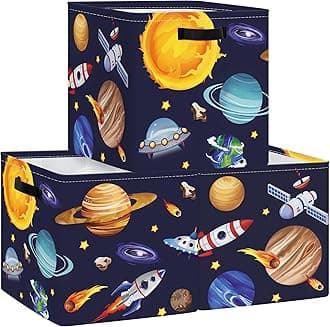 Set of 3 Storage Boxes Cosmic Space Cube Storage for Wardrobe Clothes Basket Shelves Children Toy Box and Books for Kindergarten, Solar System, 30 x 30 x 30 cm