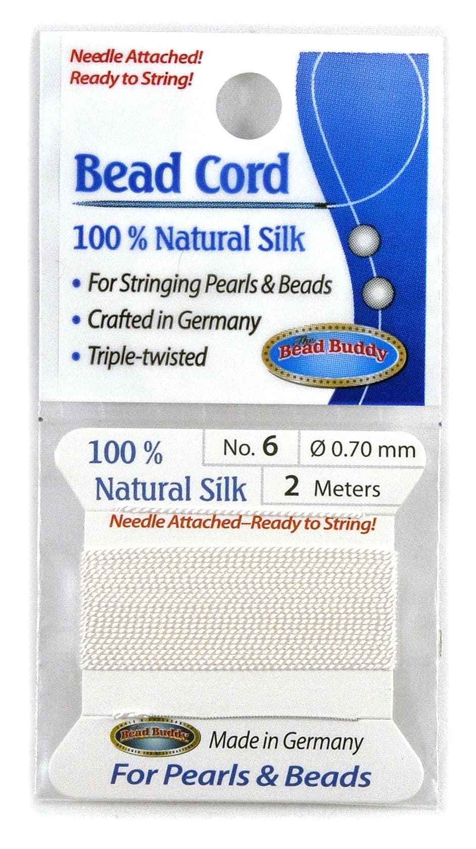 0.7mm Natural White Silk Cord Thread with Attached Needle - Ideal for Jewelry Making - 2m Long