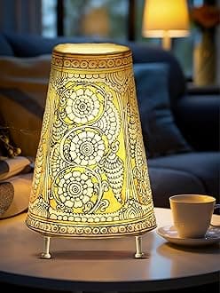 Handicraft Leather Incandescent Lamps for Home Decoration Handmade Side Table Desk Lamp for Bedroom,Designer Lamp Shade for Living Room Home Decor,Decorative Flowers - (9 inch), Yellow