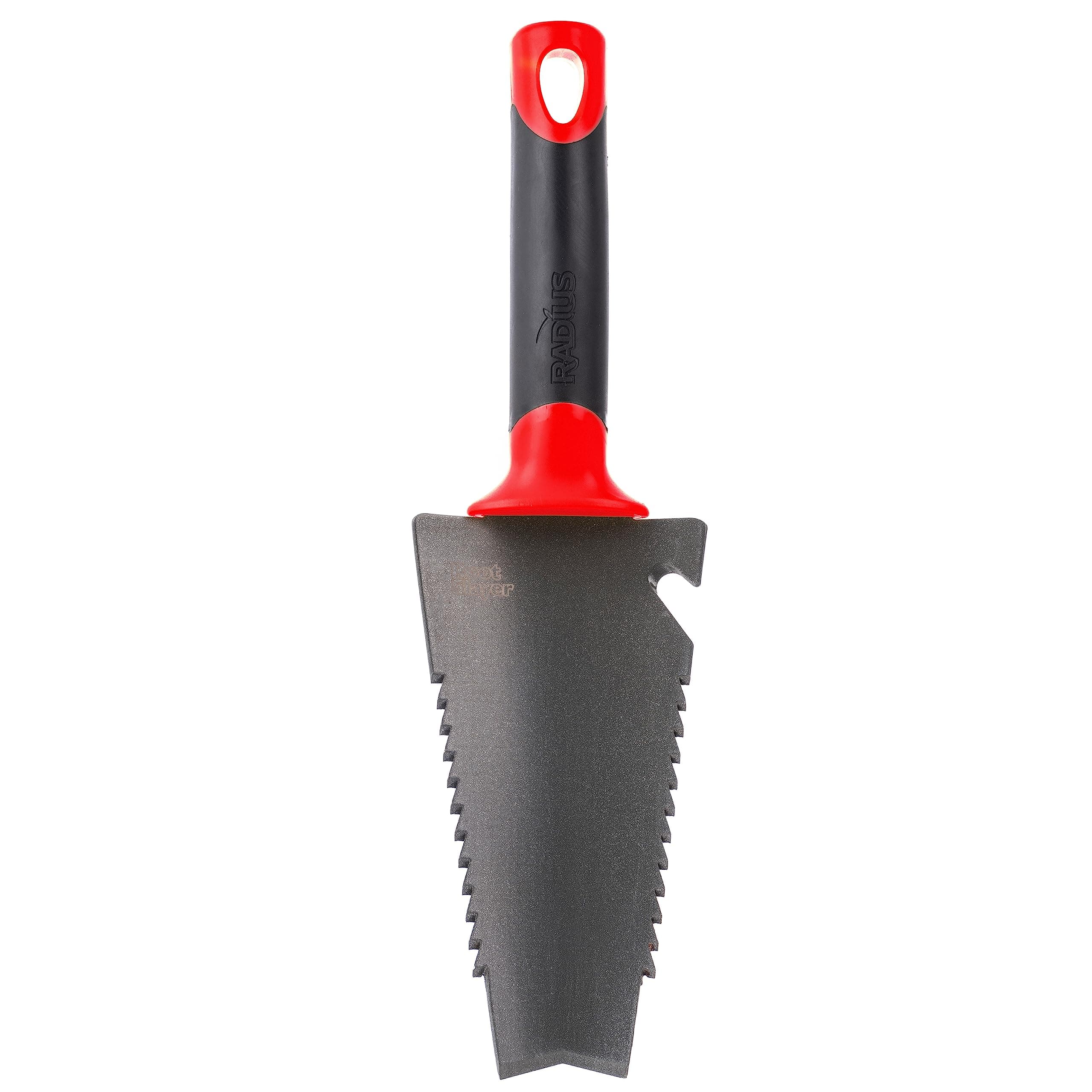16011 Garden Trowel with Serrated Blade for Digging and Root Cutting, Heavy Duty Steel Hand Tool, Red
