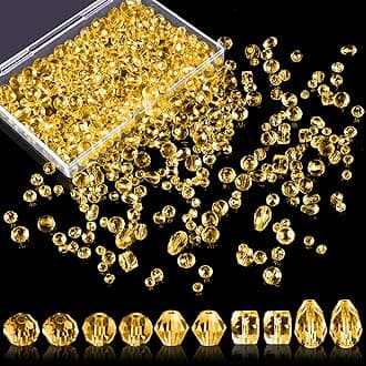 Crystal Beads, 600 Pcs Glass Beads, Assorted Crystal Beads for Jewelry Making, Rondelle Jewelry Beads with Container Box, Glass Beads Bulk for DIY Necklace Bracelet Earring(4/6/8mm, Yellow)