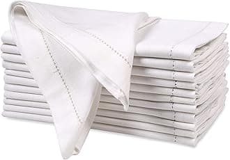 Ramanta Home Decorative Cloth Dinner Napkins Set of 12, 20x20 Inch White Hemstitched Flax Cotton Napkins with Mitered Corners, Oversized Use, Parties, Weddings, Spring, Easter Cloth Napkins