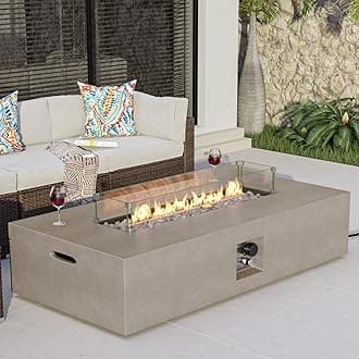 COSIEST Outdoor Propane Fire Pit Table, 56-inch x 28-inch Rectangle Gray Concrete-Like Finish, Certified, 50,000 BTU Stainless Steel Burner w Transparent Gray Fire Glass, Wind Guard, Raincover