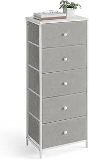 SONGMICS Chest of Drawers Bedroom, Drawer Storage Unit, Dresser with 5 Fabric Drawers, Metal Frame, Tall and Slim, for Closet, Dove Grey and Cream White LTS315G01
