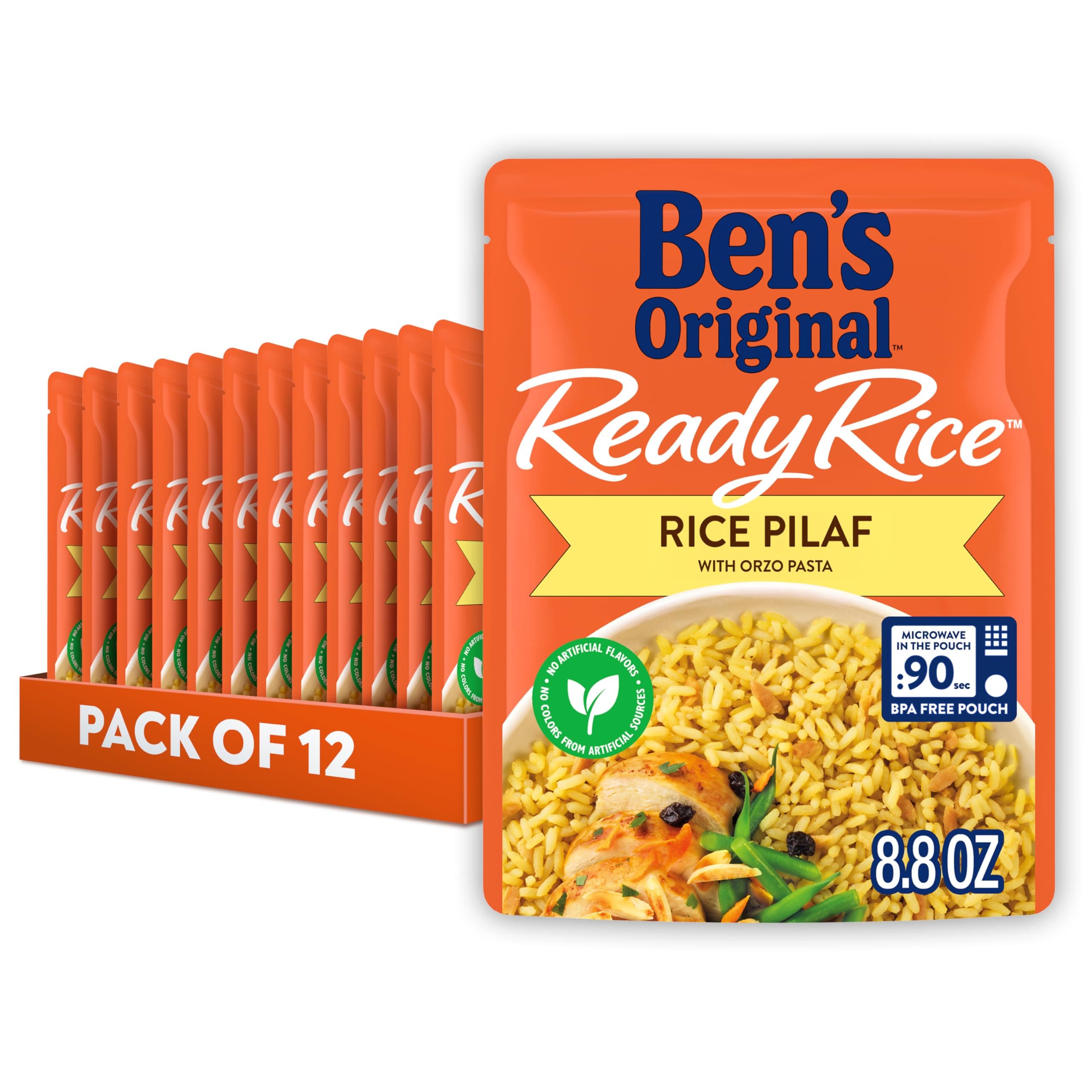 BEN'S ORIGINAL Ready Rice Rice Pilaf Flavored Rice, Easy Dinner Side, 8.8 oz Pouch (Pack of 12)