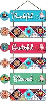 Artvibes Thankful Quotes Decorative Wall Art Mdf Wooden Wall Hanger For Living Room|Quotes Decor Items|Wood (Wh_6003N),Set Of 6