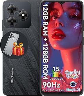 WAVE 8 Unlocked Mobile Phones, 12GB+128GB/2TB, Octa-Core 4G Android 15 Smart Phone, 13MP+8MP AI Camera 5000mAh/10W, Dual SIM Smartphone, 6.56" HD+, GPS/OTG, Fingerprint/Face ID, Black