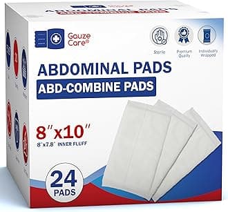 Gauze Care Sterile Abdominal- ABD Combine Pads| 24-Pack, 8x10 Inches| Extra Absorbent & Thick, Individually Wrapped Wound Dressing, First Aid Pads| Surgical-Grade, Nonstick- for Heavy Leakage, Post Op