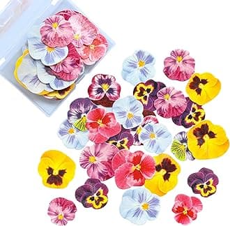 Ephlyn 64Pcs Edible Flower Cupcake Toppers Wafer Paper Spring Bridal Engagement Baby Shower Birthday Party Cupcake Picks Anniversary Party Supplies