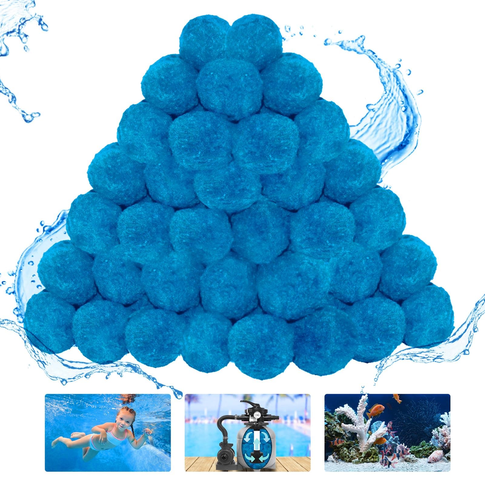 3.1 lbs Pool Filter Balls, New Upgrade Efficient Swimming Pool Filter Sand Alternative, Reusable Eco-Friendly Blue Filter Media Balls, Replace 110 lbs Filter Sand, Lasts for Several Seasons