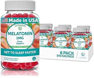 Lunakai Low Dose Melatonin Gummies 1 mg - Tastiest Proprietary Formula - Non-GMO Sleep Vitamins for Adults, Kids, Toddlers - Vegan Gummy for a Gentle Sleep - Natural Sleeping Vitamins - 6 Pack