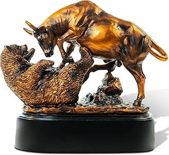 Treasure of Nature Bronze Electroplated Resin Bull & Bear Sculpture Statue 10 W X 9.5 H