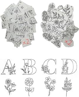 204pcs Water Soluble Hand Sewing Stabilizers，Embroidery Stick and Stitch Embroidery Paper Wash Away Stabilizers，for Embroidery Stabilizers Flower Patterns，for Hand Sewing Lover Beginners.letter&Flower