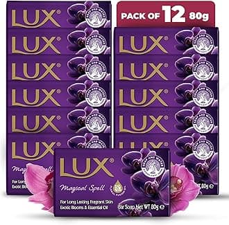 LUX Magical Spell Soap Bar, Exotic Blooms & Essential Oil, For Long Lasting Fragrant Skin, 80g (12 Pack)