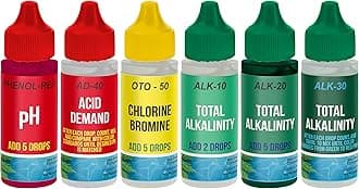 U.S. Pool Supply 6 Bottle Refill Solution Pack for Premium 5-Way Swimming Pool & Spa Test Kit - Replacement Indicator Bottles, Test Water for pH, Chlorine, Bromine, Alkalinity, Acid Demand - Chemicals