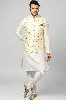 Men's Silk Blend Kurta Pajama with Designer Ethnic Nehru Jacket/Modi Jacket
