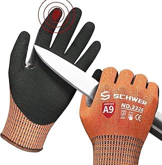 Schwer ProGuard Highest Level Cut Resistant Work Gloves PR3326 for Extreme Protection，ANSI A9 Cut Gloves with Reinforced Thumb, Non Slip, Breathable, Durable, Touch-screen, NON PFAS, Orange 1 Pair XL