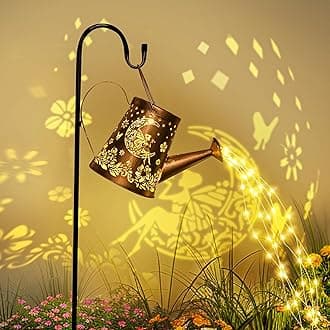 Solar Watering Can Lights Outdoor Garden, Waterproof Metal Water Can Ornaments with String Lights, Solar Hanging Lantern with Bracket for Yard Lawn Pathway Patio (Fairy)