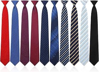10 Pcs 20 Inch Clip on Ties for Men Pre Tied Uniform Easy Necktie Mixed Plaid Striped Dots Solid Color Men's Ties with Buttonholes for Office School, 10 Styles