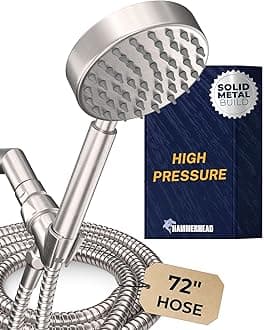 100% Solid Metal Hand Held Shower Head Set with 2.5 GPM High Pressure Spray Wand, 72" Long Stainless Steel Hose & Brass Holder Bracket for Hotel Quality, Brushed Nickel