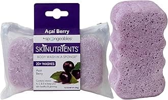 Spongeables Skinutrients Body Wash in a Sponge, Acai Berry, With Bonus Travel Bag, 20+ Washes, 3.5 oz Sponge