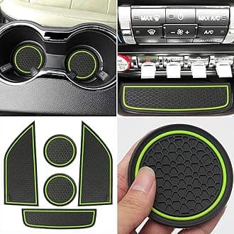 Auprite Non-Slip Mats for Mustang Accessories 2015-2023, Custom Fits Cup Holder Liners Mats Door Pocket Center Console Liners,5Pcs (Green)