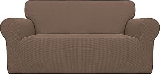 Easy-Going Stretch Loveseat Slipcover 1-Piece Sofa Cover Furniture Protector Couch Soft with Elastic Bottom for Kids Polyester Spandex Jacquard Fabric Small Checks (Loveseat, Brown)
